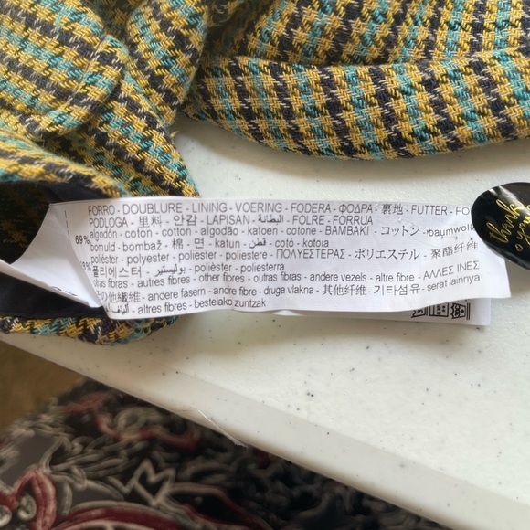 Zara Kids 6-7 Green Plaid Tweed Button Snap Jacket pea green, mustard, turquios - Picture 5 of 9